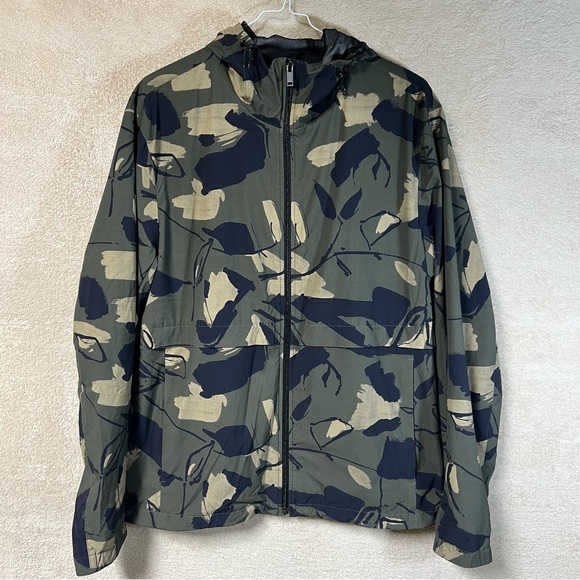 Theory Camo Hooded Tech Jacket Mens Large Green Windbreaker - Picture 1 of 5